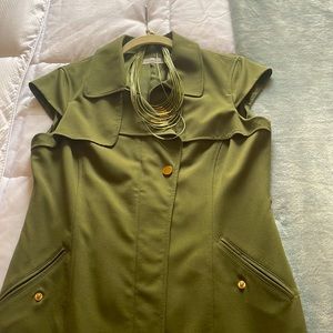 Calvin Klein shirt-dress in olive & a matching necklace with gold accents